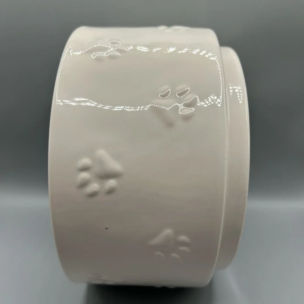 Rae Dunn FOOD Pet Dog Bowl With Paw Prints And Tan Details Classic Farmhouse NEW
